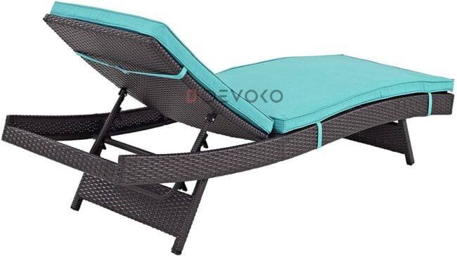 1PC Rattan Wicker Chaise Lounge for Outdoor Pool Terrace(Dark Brown & Sky Blue) - Image 4