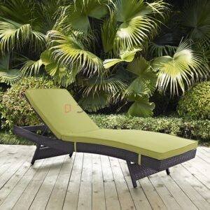 Adjustable Rattan Wicker Chaise Lounge with Green Cushion - Poolside Luxury