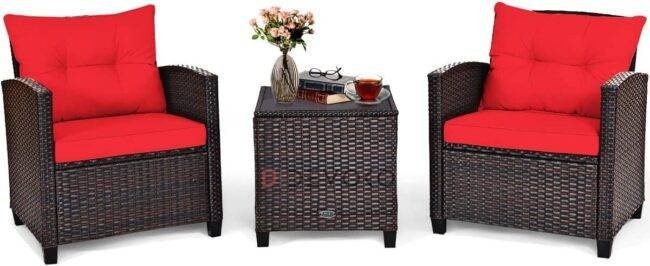 3-Piece Rattan & Wicker Patio Furniture Set: Red & Dark Brown - Image 3
