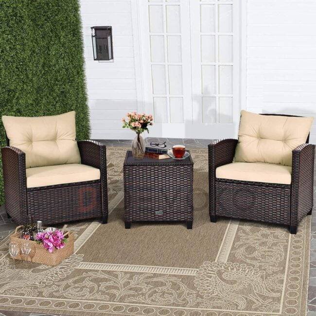 3-Piece Rattan Patio Furniture Set: Cream & Dark Brown - Image 4