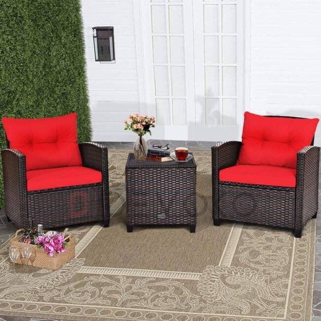 3-Piece Rattan & Wicker Patio Furniture Set: Red & Dark Brown - Image 4