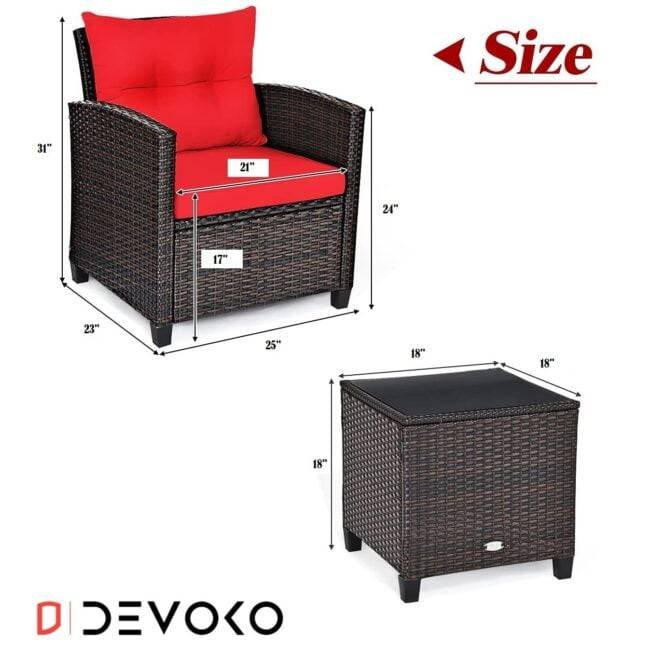 3-Piece Rattan & Wicker Patio Furniture Set: Red & Dark Brown - Image 2