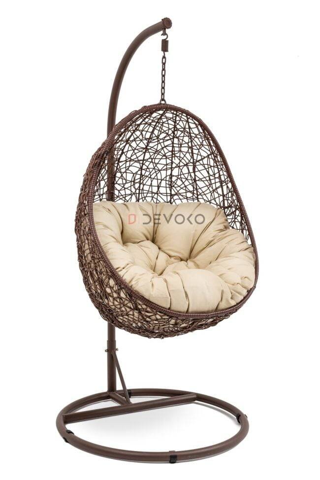 Single Seater Rattan & Wicker Swing (Brown & Cream) - Image 5