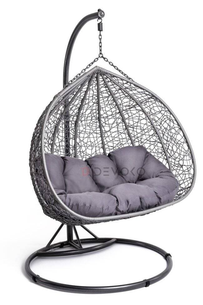 Double Seater Rattan & Wicker Swing (Grey) - Image 3