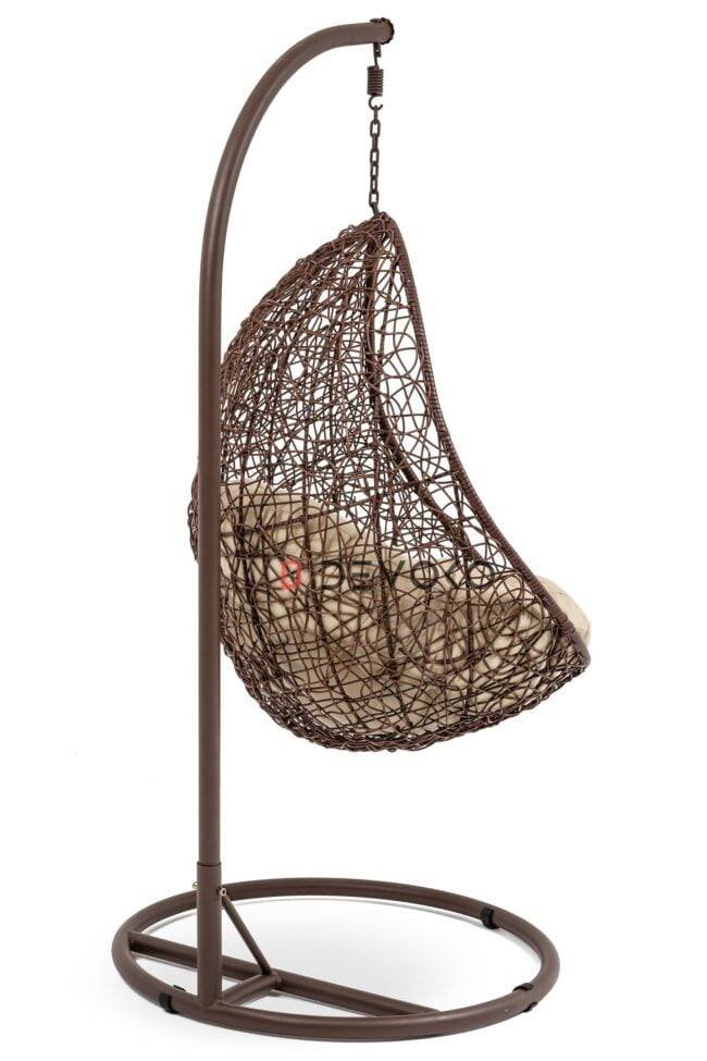 Single Seater Rattan & Wicker Swing (Brown & Cream) - Image 3