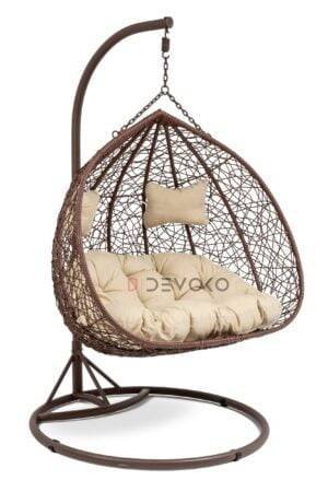 Double Seater Rattan & Wicker Swing (Brown & Cream)