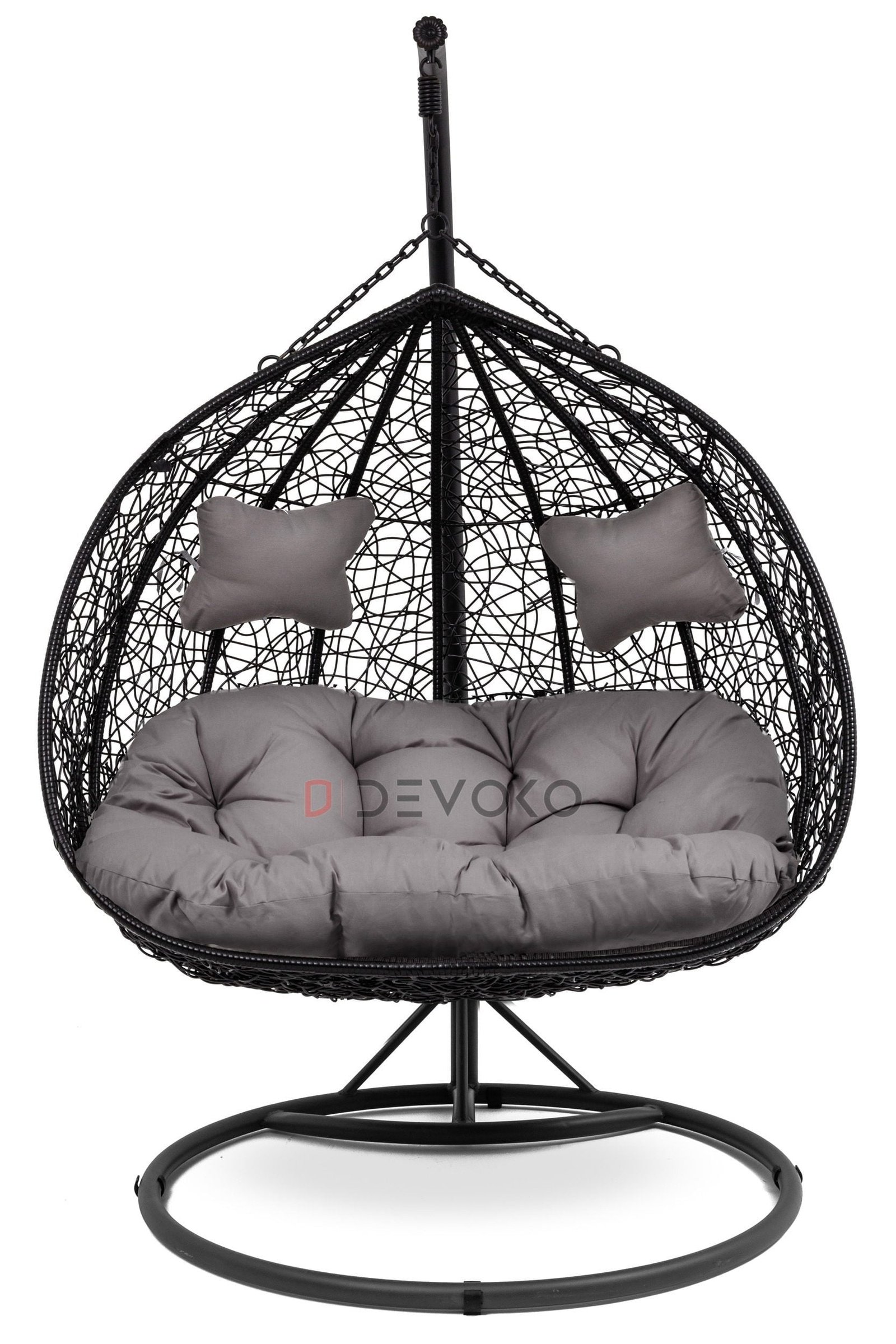 Double Seater Rattan & Wicker Swing (Black & Grey)