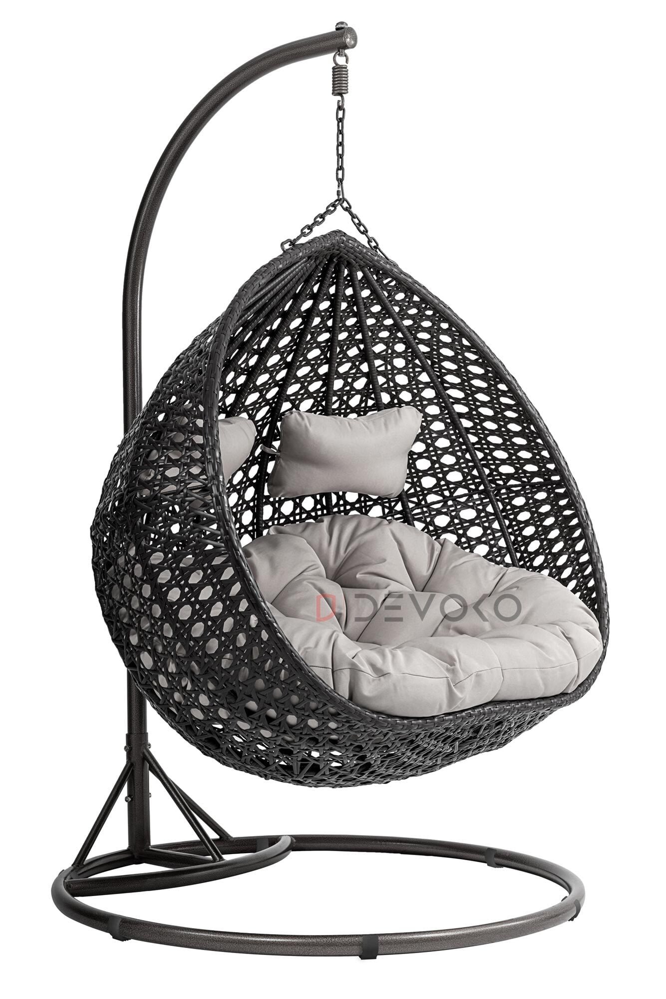Double Seater Rattan & Wicker Swing (Black & Grey)