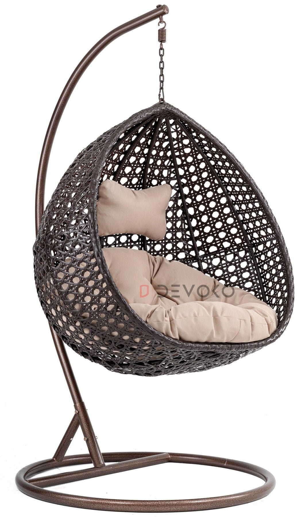 Single Seater Rattan & Wicker Swing (Dark Brown and Cream)