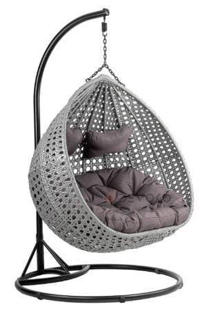 Double Seater Rattan & Wicker Swing (Grey)