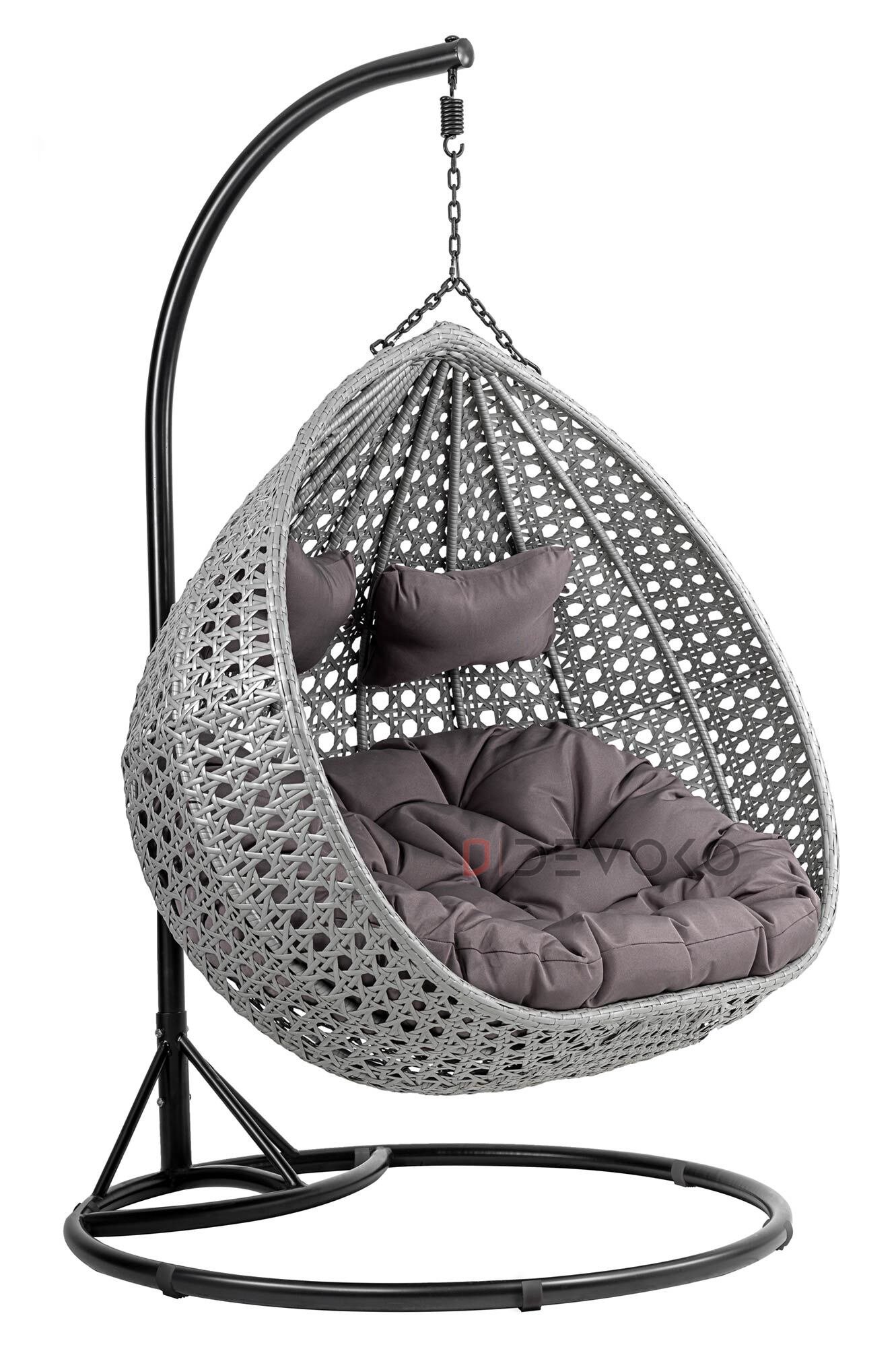 Double Seater Rattan & Wicker Swing (Grey)
