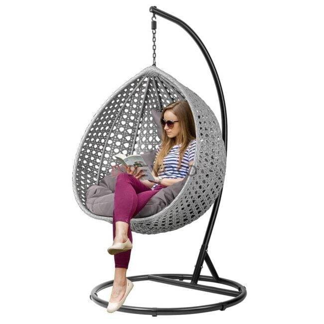 Single Seater Rattan & Wicker Swing (Grey) - Image 3