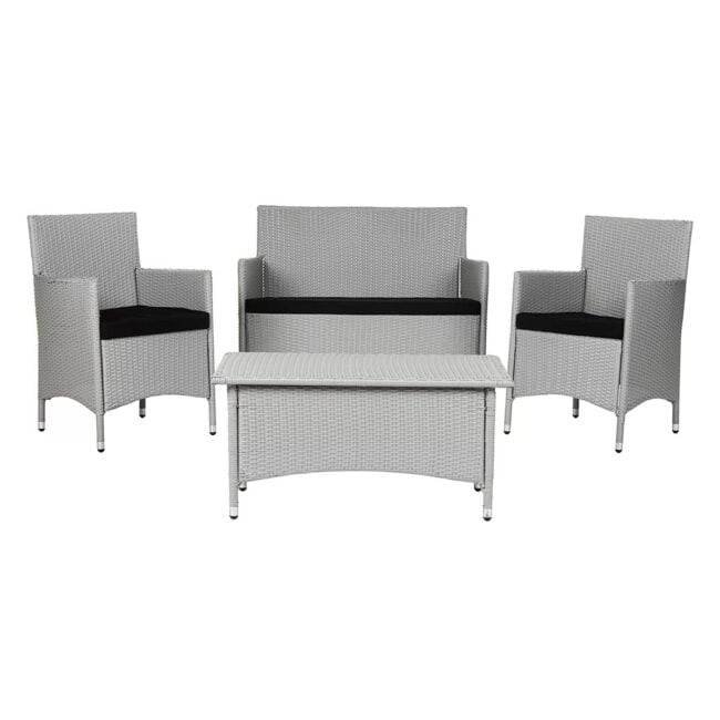 4-piece White & Black Rattan Patio Furniture Set with Cushions & Glass Table - Image 3