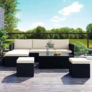 DEVOKO 5 PCS Patio Sofa Set: "Black & Off White"