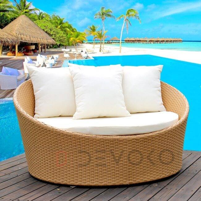 Beige & White Rattan Daybed Furniture Set - Image 3