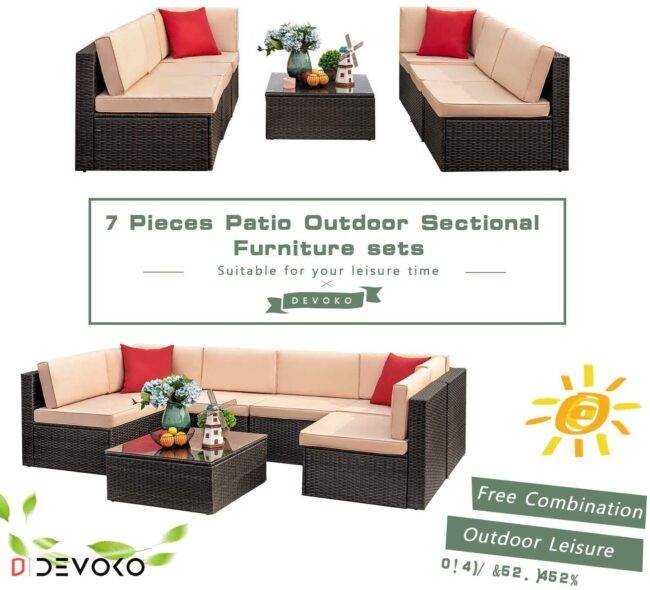 Outdoor Rattan Sofa Set - Dark Brown & Cream - Image 5