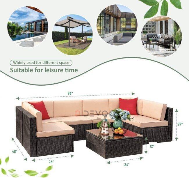 Outdoor Rattan Sofa Set - Dark Brown & Cream - Image 2