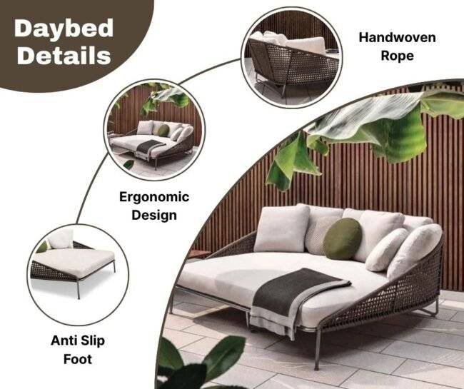 DEVOKO Patio Rope Daybed Set (Dark Brown/Cream) - Image 5