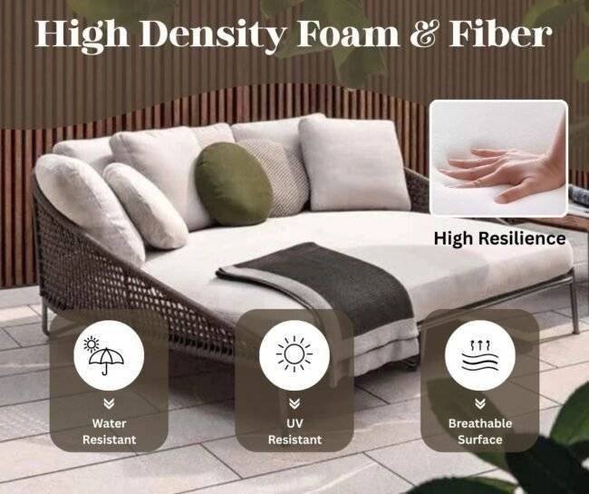 DEVOKO Patio Rope Daybed Set (Dark Brown/Cream) - Image 7