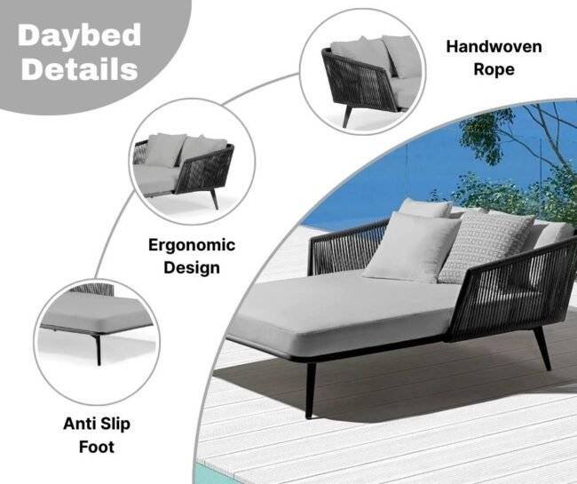 DEVOKO Patio Rope Daybed Set (Black/Grey) - Image 4