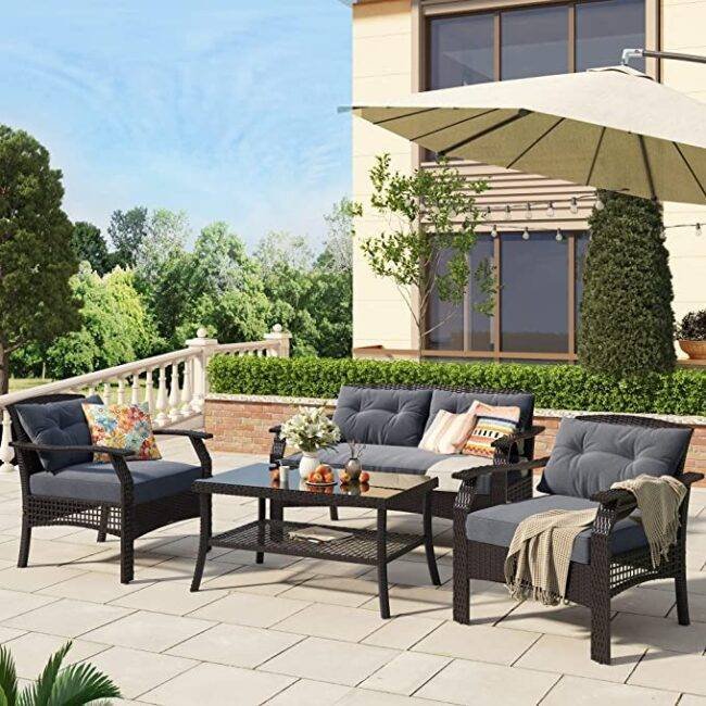 4-Piece Rattan Conversation Set: (Dark Brown & Dark Gray)