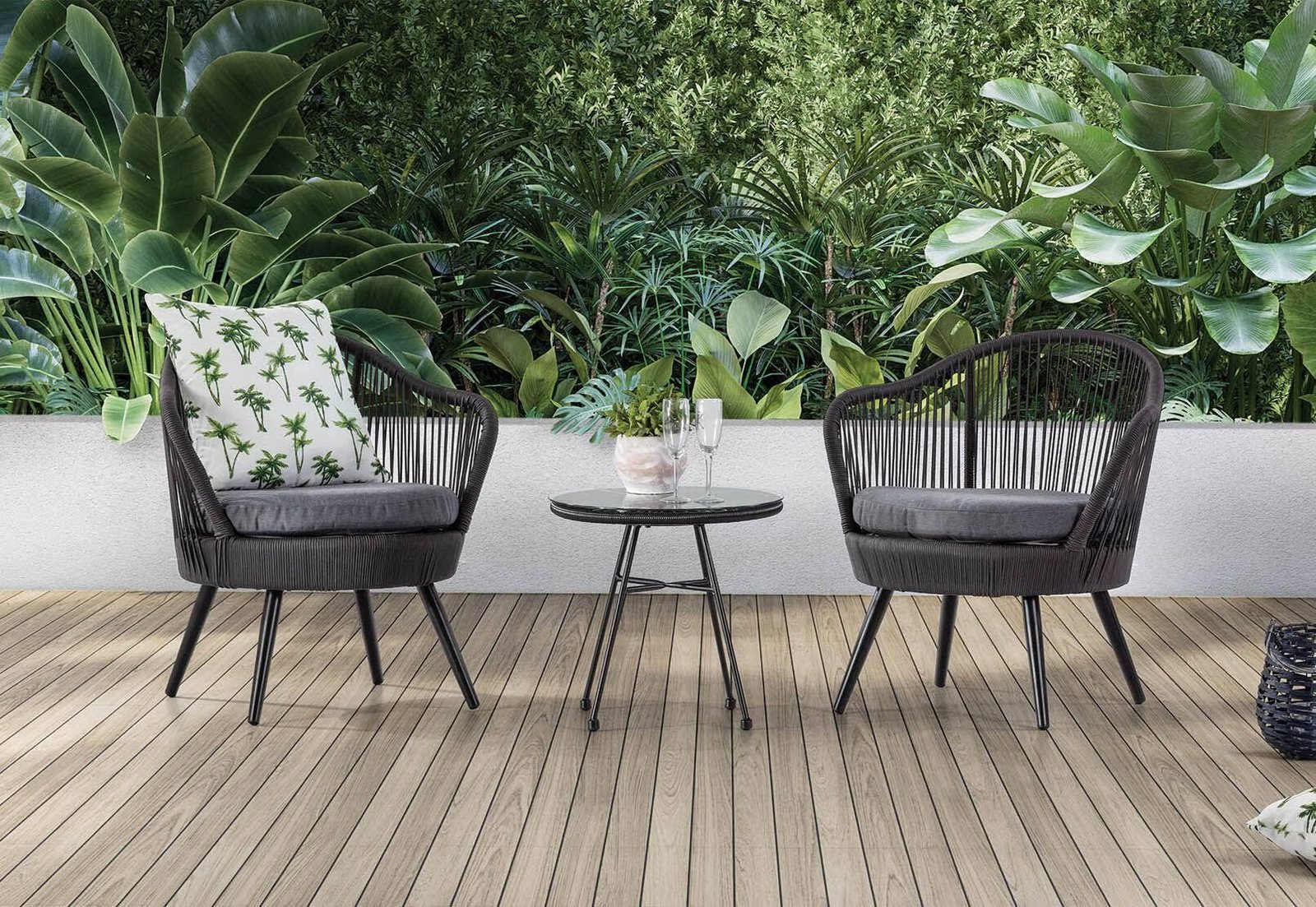 DEVOKO Patio Rope Furniture Set 3-Piece (Dark Grey & Grey)