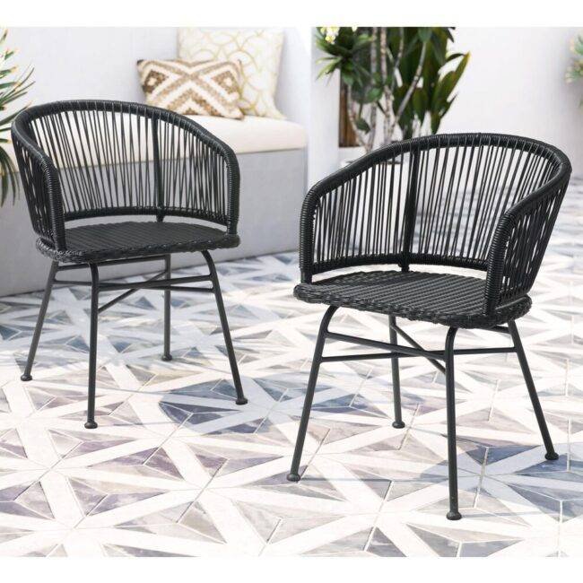 DEVOKO Outdoor Dining Chairs Set 2-Piece (Black)
