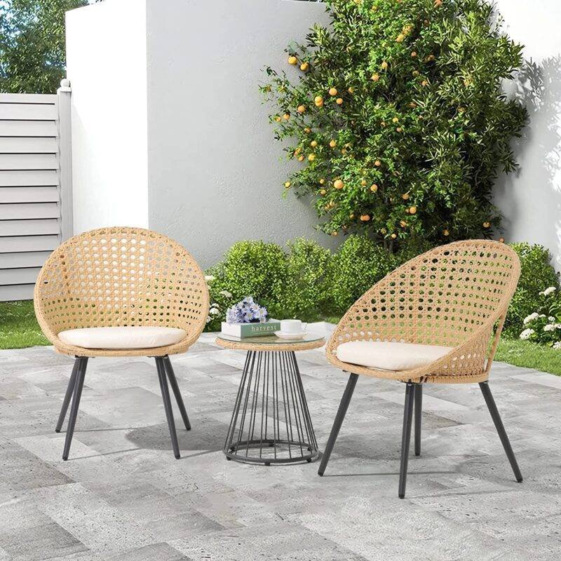 DEVOKO Indoor/Outdoor Bistro Set 3-Piece (Beige & Cream) - Image 6