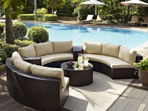 DEVOKO Rattan And Wicker 9 Seater Patio Set With Table (Dark Brown & Cream)
