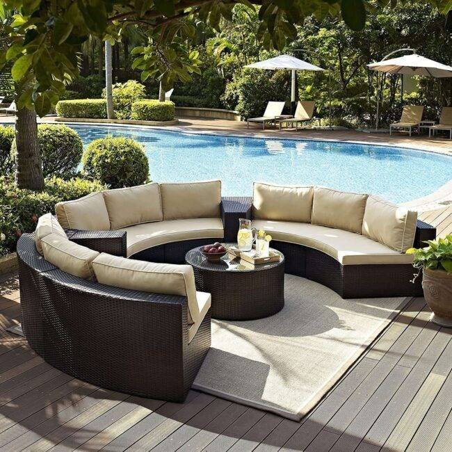 DEVOKO Rattan And Wicker 9 Seater Patio Set With Table (Dark Brown & Cream)
