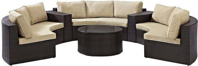DEVOKO Rattan And Wicker 9 Seater Patio Set With Table (Dark Brown & Cream) - Image 3