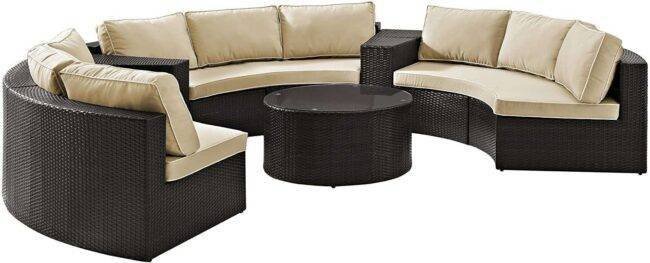 DEVOKO Rattan And Wicker 9 Seater Patio Set With Table (Dark Brown & Cream) - Image 4