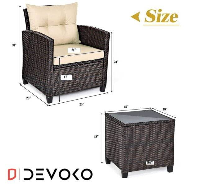 3-Piece Rattan Patio Furniture Set: Cream & Dark Brown - Image 2