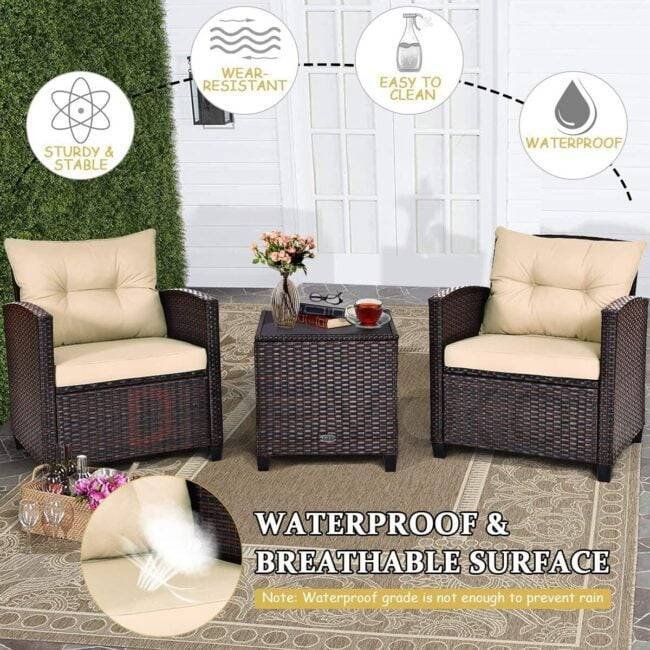 3-Piece Rattan Patio Furniture Set: Cream & Dark Brown - Image 6