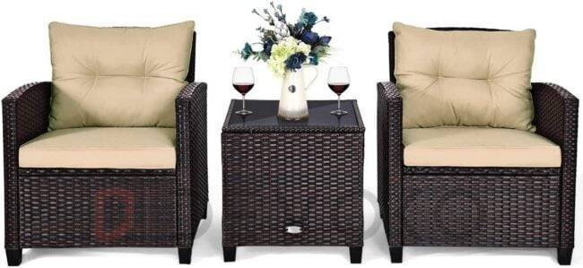 3-Piece Rattan Patio Furniture Set: Cream & Dark Brown - Image 7