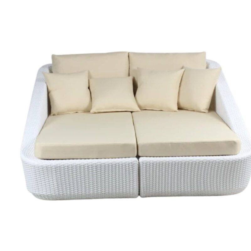 DEVOKO Patio Rattan & Wicker Daybed (Cream & White) - Image 3