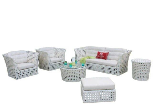 6 piece Rattan & Wicker Sofa, Outdoor Furniture conversation Set (White) - Image 4