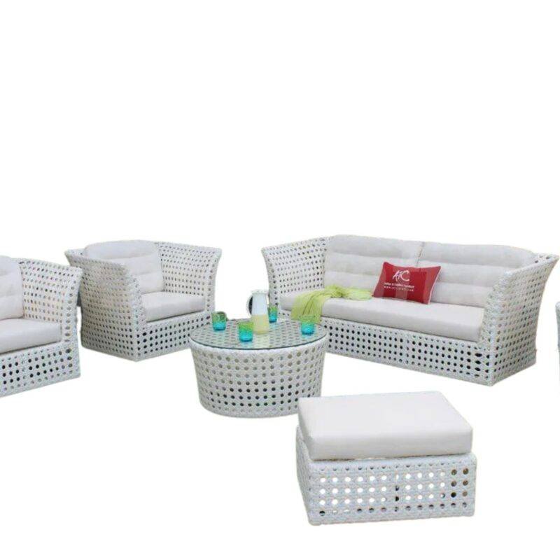 6 piece Rattan & Wicker Sofa, Outdoor Furniture conversation Set (White) - Image 4