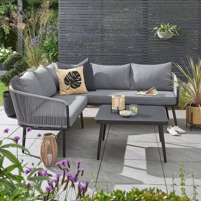 DEVOKO L-Shaped Conversation Sofa Set (Grey)