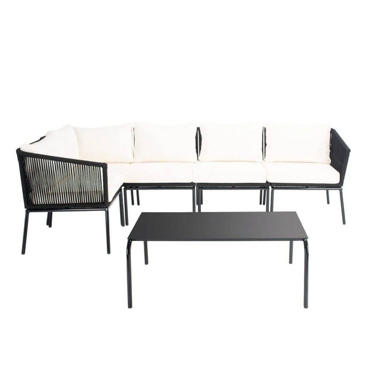 DEVOKO Rope L Shape Sofa Set 3-Pcs (Black/White)