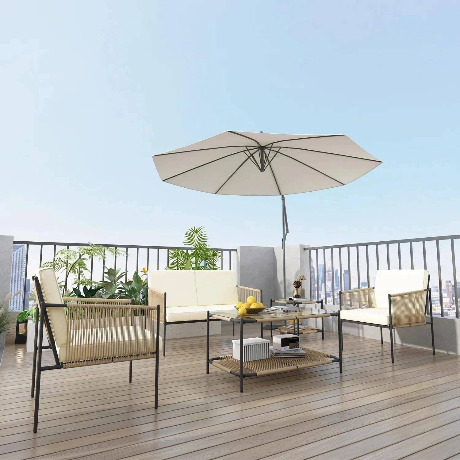 5PCS Rope Patio Furniture Set (Beige/White)