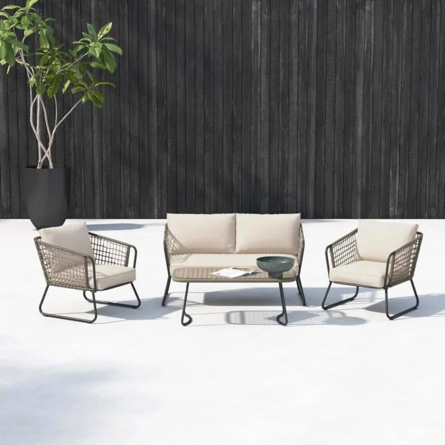 4pc Patio Rope Set (Grey/Cream)