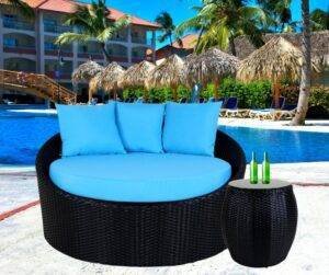 Outdoor Cushion(Sky Blue) and Wicker(Black) Daybed Set