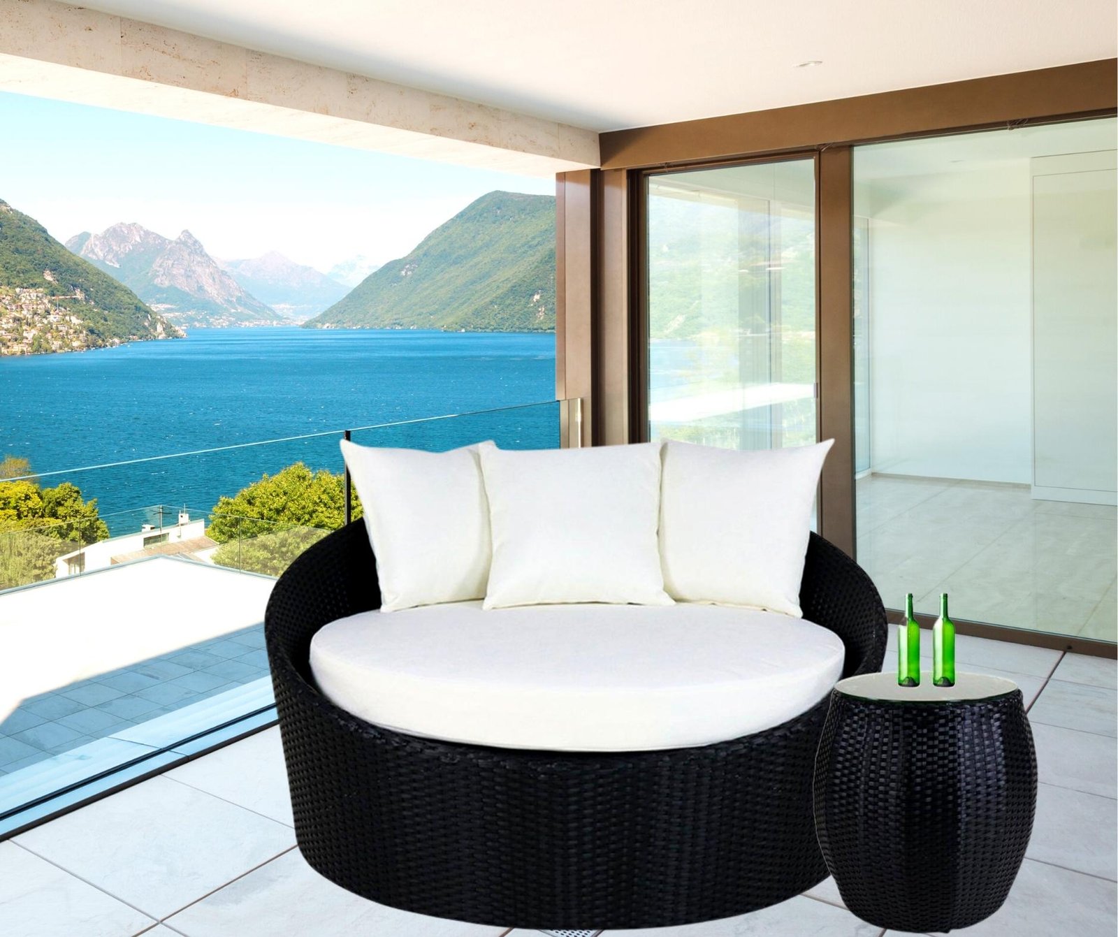 Outdoor Cushion(Off White) and Wicker(Black) Daybed Set