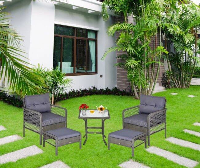 5-Piece Wicker Rattan Patio Set: Silver Grey & Grey - Image 6