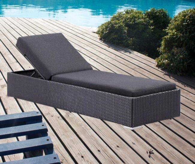 Outdoor Rattan Wicker Sun Lounger Recliner Chair Garden (Black)