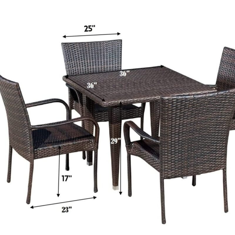 5-Piece Patio Dining Set, 4 Seats + 1 Square Table (Dark Brown) - Image 2