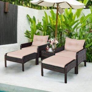 DEVOKO 5PC Wicker Conversation Set (Dark Brown/Cream)
