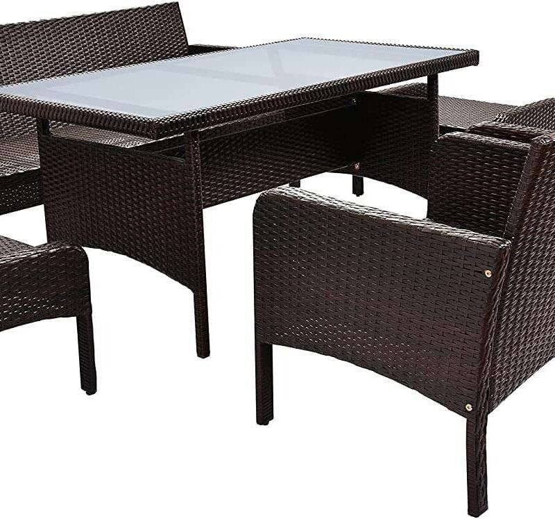 DEVOKO 6-Piece Outdoor Patio Conversation Set - Dark Brown & SkyBlue - Image 9