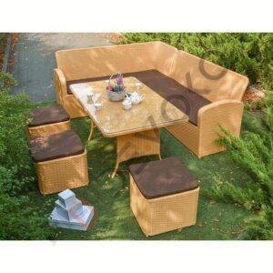 All-Weather HDPE Rattan Wicker Patio Sofa Set (Beige/Dark Brown)